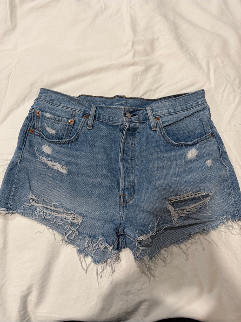 Levi's Distressed Light Blue Denim Cutoff Shorts